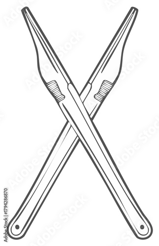 Two Lines Art of Intersecting Pliers, Close-Up of Handles for Grip and Detailed Pin-Jointed Tool Design