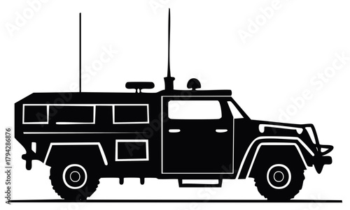 Rugged Armored Military Vehicle Silhouette Illustration Off Road Truck Transport