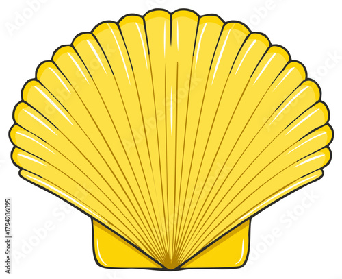 Illustration of a Detailed Yellow Seashell or Scallop Shell with Outer Rim Outlines