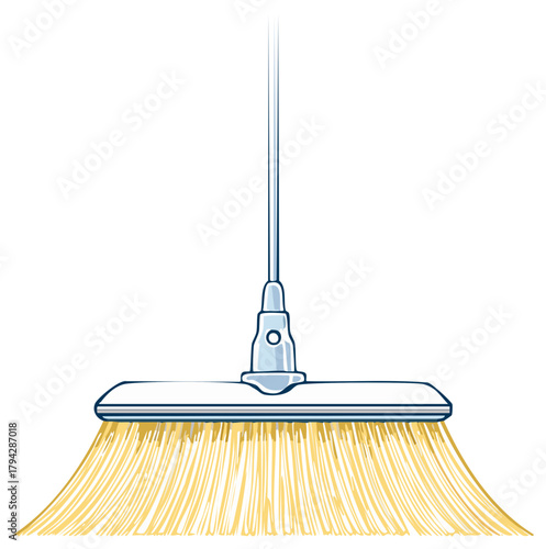 Illustration of a clean floor sweeping broom with yellow bristles and a blue handle