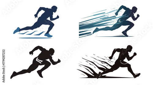 Silhouette of an athlete running on white background