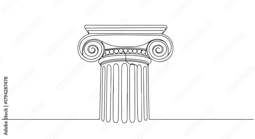 Fototapeta premium Minimalist one line continuous drawing of a classical Ionic column, a sophisticated vector illustration depicting ancient architectural design and timeless stability