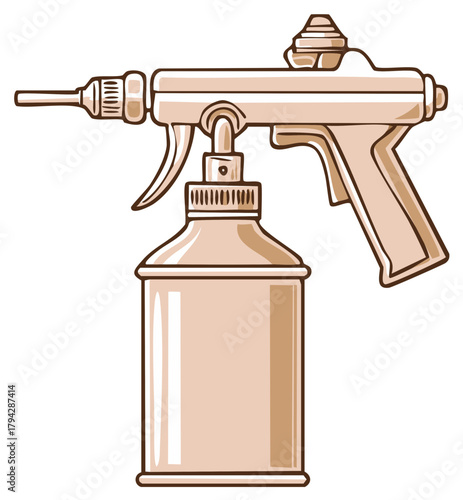 Vintage industrial oil can sprayer gun with trigger and nozzle illustration
