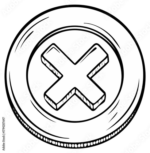 Hand drawn cross mark within a circle icon representing rejection or cancellation in sketch style