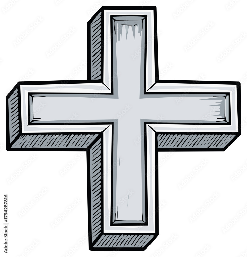Fototapeta premium Stylized 3D Christian Cross Symbol with Bold Outline and Shading