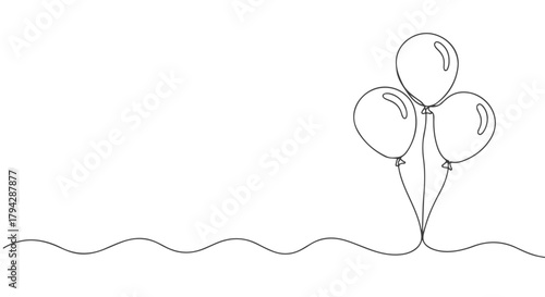 A simple yet elegant continuous line drawing of three balloons, showcasing the beauty of minimalist art and its single-line approach