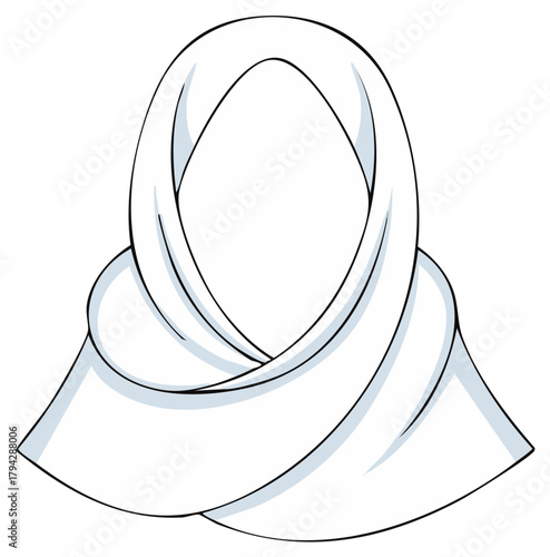 Illustration of a traditional draped head covering featuring soft white fabric and black outline design and modest religious headwear