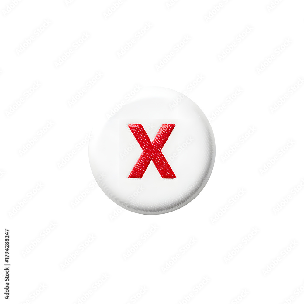 Obraz premium Close-up of a Red 'X' Mark on a White Background with Glossy Finish for Creative Concept Illustrations