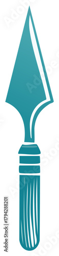 Stylized teal arrowhead illustration of an ancient primitive weapon
