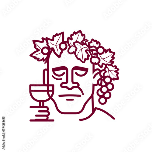 Stylized illustration of person holding wine glass with laurel wreath