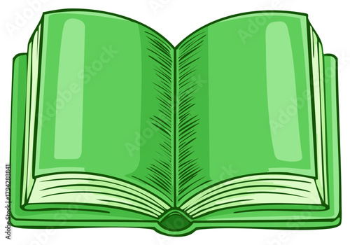 Vibrant Green Open Book Illustration with Blank Pages Ready for Educational Content