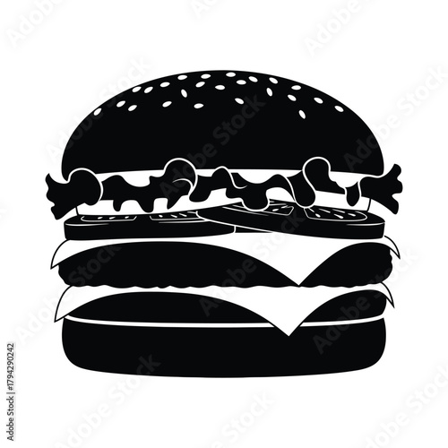 A clean silhouette vector of a cheeseburger