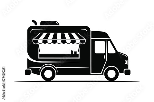 A minimal silhouette vector of a fast food truck van