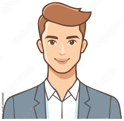 Smiling Businessman Cartoon Portrait with a Light Blue Jacket and Brown Hair