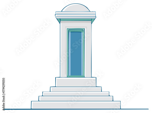 Monumental Gateway on Elevated Steps Symbolizing Transition and Aspiration in Clean Vector Style