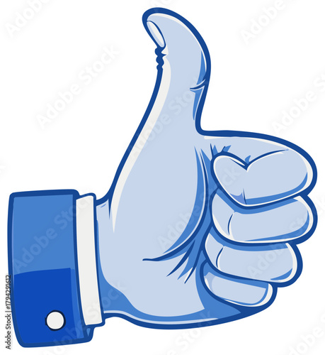 Blue cartoon thumb up gesture with a white sleeve and cufflink