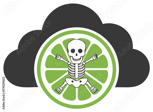 Lime slice containing a skeleton with black clouds, representing a threat from cyber space