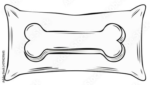 Simple Hand Drawn Outline of a Bone Shaped Dog Treat on a Pillow