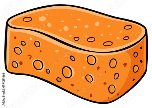 Cartoonish Orange Cheese Block with Round Holes, Vector Art Graphic for Food Illustrations and Creative Designs