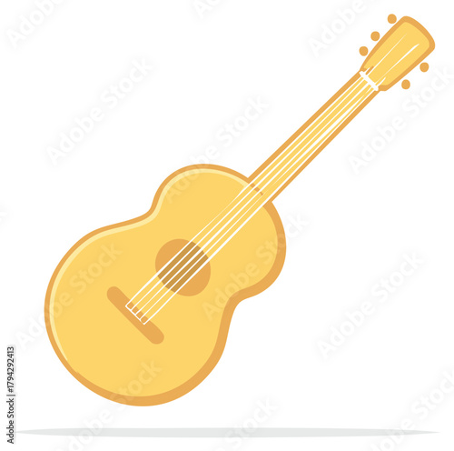 Acoustic Guitar with Six Strings on a White Background