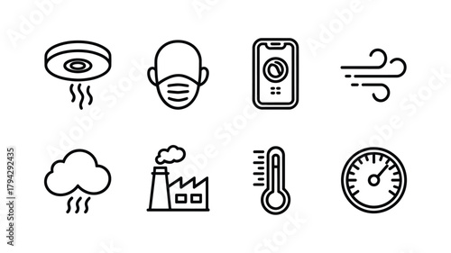 Icons representing air quality health and environmental monitoring
