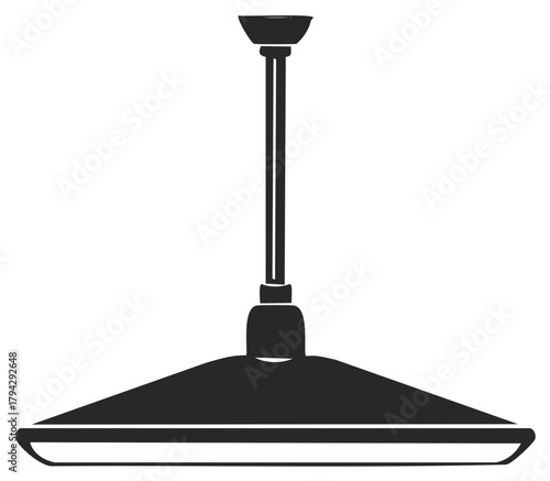 Modern black silhouette pendant lamp with a broad cone-shaped shade and single hanging rod