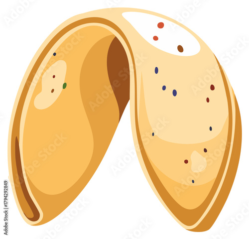 Isolated Cartoon Fortune Cookie, Sweet Treat, Golden Pastry, Chinese Food, Good Luck, Asian Dessert, Sprinkles