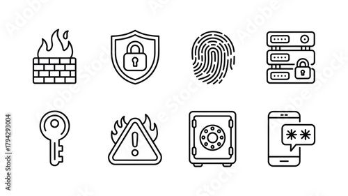 Cybersecurity and data protection icons set