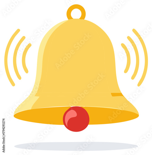 Stylized Gold Bell Ringing with Red Clapper Notification Symbol Illustration