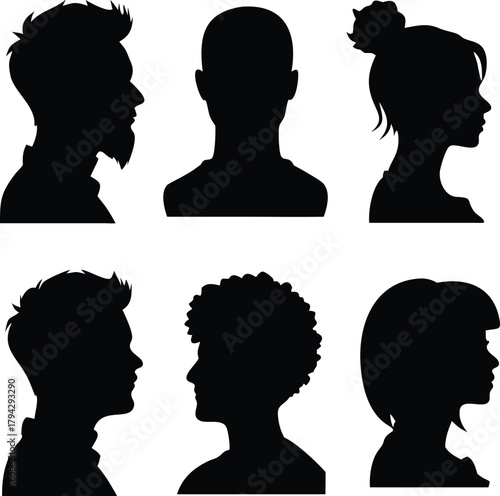 Diverse group of people silhouettes representing community and individuality together on transparent background