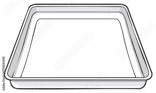 Simple line art of an empty rectangular baking tray with raised edges and shadow details