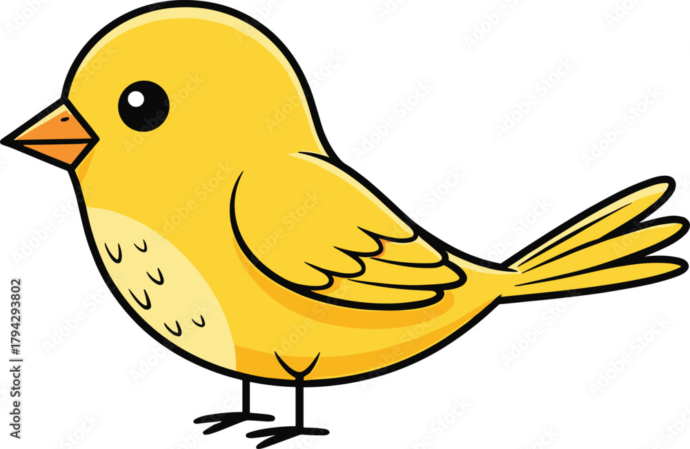 Obraz premium Cute yellow cartoon bird illustration, adorable small animal character design, bright cheerful vector art, isolated wildlife drawing for children