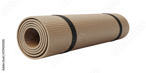 Yoga mat rolled up with natural texture, isolated