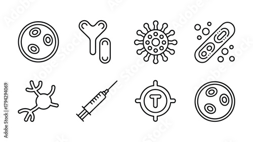 Collection of medical and biological icons for science and health