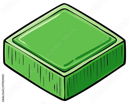 Clean green soap bar with textured sides and shiny surface isolated