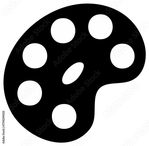 Artist paint palette icon with six circular color wells and one oval thumb hole