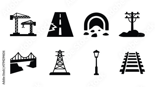 Collection of construction and infrastructure icons