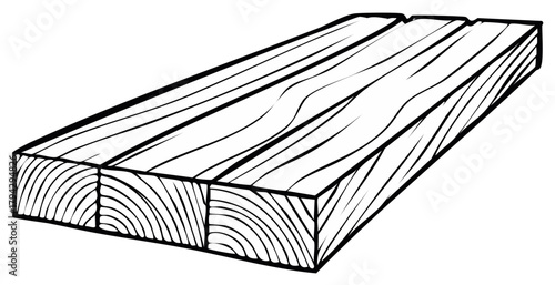 Wood planks line art illustration with detailed wood grain texture
