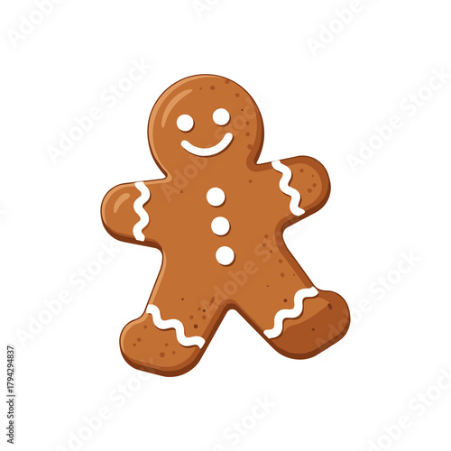 Gingerbread man cookie with icing decoration on a white background  