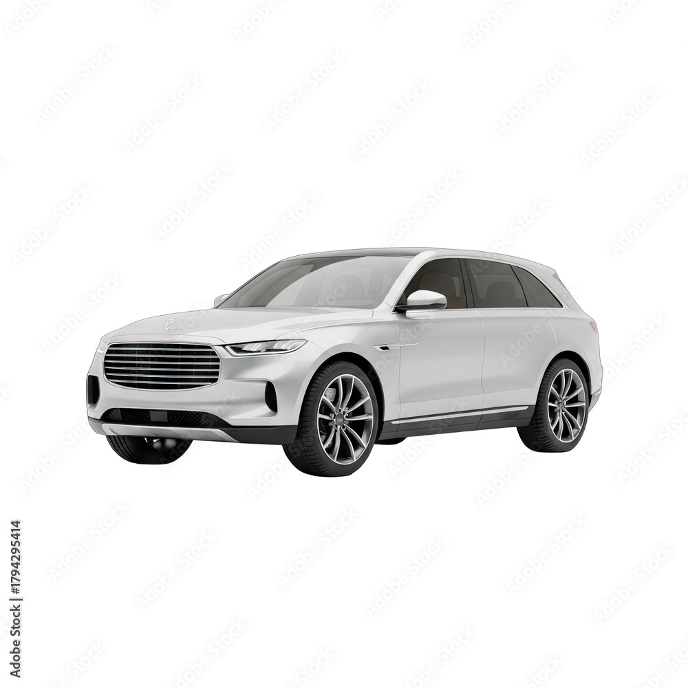 Fototapeta premium A White Luxury SUV parked on a Transparent Background showcasing its Sleek Design and Modern Features with Dramatic Lighting