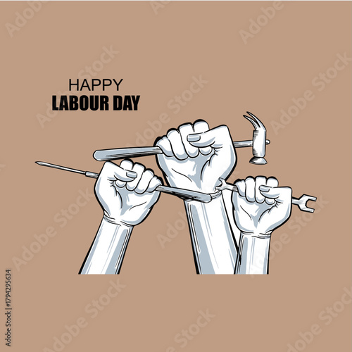 Labor Day: A symbolic illustration showcasing hands holding essential tools, celebrating Labor Day with a graphic tribute to workers and their craft.