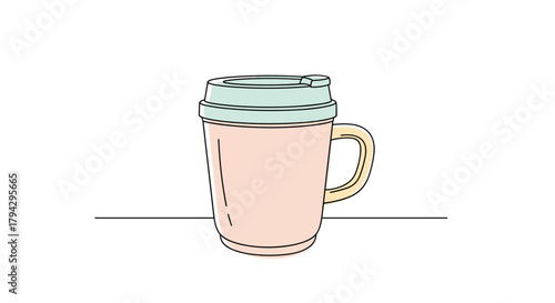 Reusable coffee mug with lid on white background  