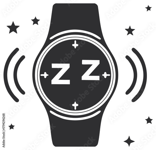 Smartwatch displaying sleep mode with zzz and stars signifying rest and quiet