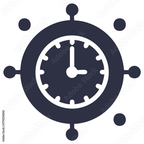 Creative clock icon with circle design elements, showing the time.