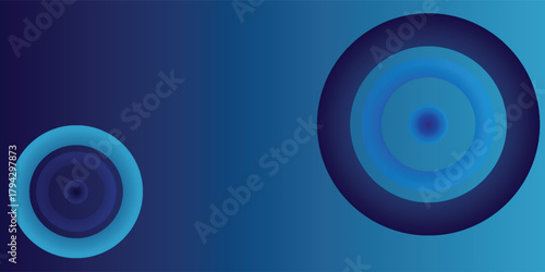Abstract background with two sets of glowing blue concentric circles on a dark blue gradient.