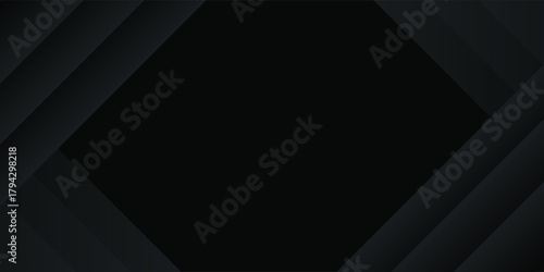 Modern abstract background with dark gray geometric layers creating a dimensional frame on a black backdrop.