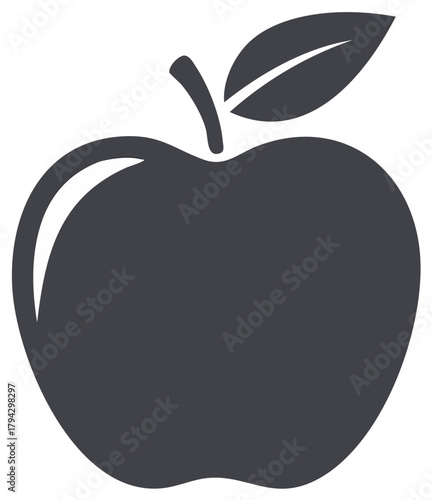 Simplified Apple Silhouette Illustration with Leaf