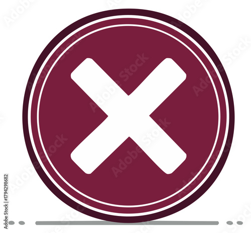 Cross mark symbol in maroon circle design, concept of negative sign and cancel button