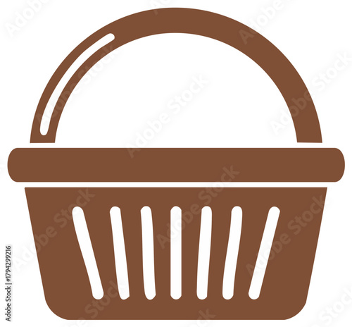 Simple Brown Basket Illustration with Curved Handle for Storage or Shopping