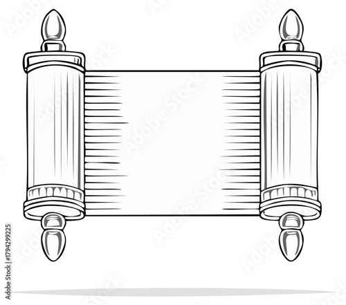 A classic open scroll vector illustration with blank parchment for a message or announcement